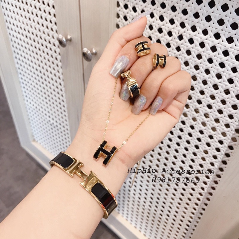 Set Bộ HM Vòng Tay Nữ Lắc Tay Titan/Dây Chuyền Cổ/Nhẫn/Bông Tai Cao Cấp Chất Liệu Không Rỉ Set Bền Đẹp