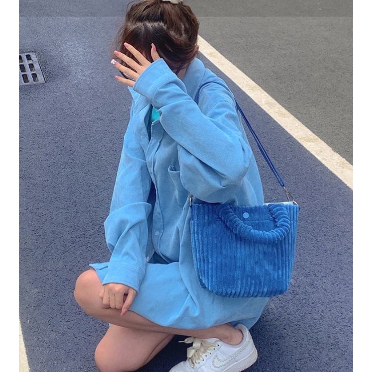 Túi xách tote đeo chéo bằng vải nhung tăm dễ thương phong cách Hàn Quốc