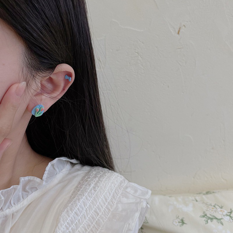 Bộ Sáu Chiếc Bông Tai Bạc Hình Hoa Tulip Nhỏ Nhẹ Sang Trọng Tinh Tế