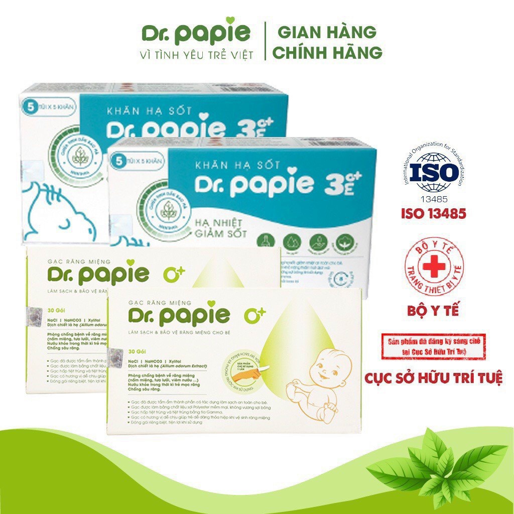 ( Chính hãng ) Khăn Lau Hạ Sốt Dr Papie Cho Bé, Hạ Nhiệt Giảm Sốt Ngắn Ngừa Co Giật Hộp 25 Tờ