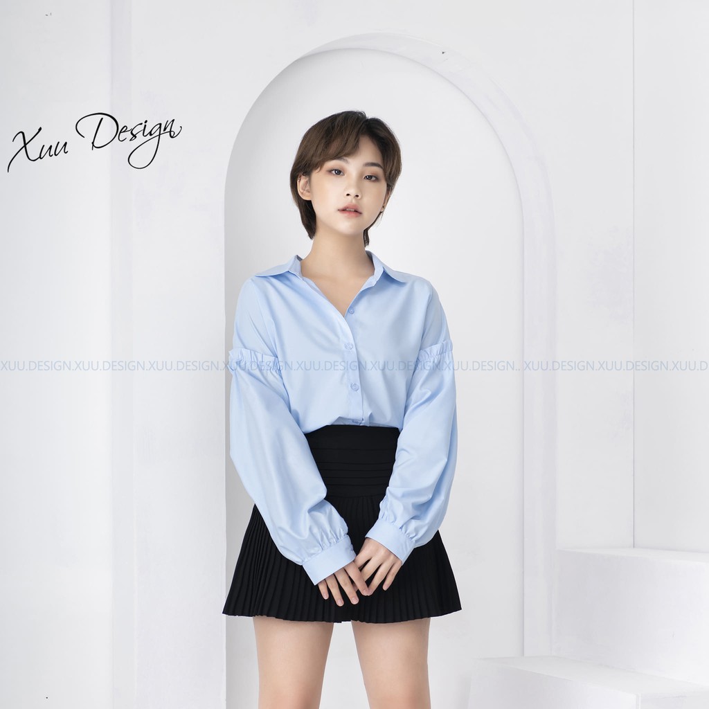 Áo sơ mi nữ công sở kiểu dài tay Xuu, tay áo nối bèo form rộng - SM13