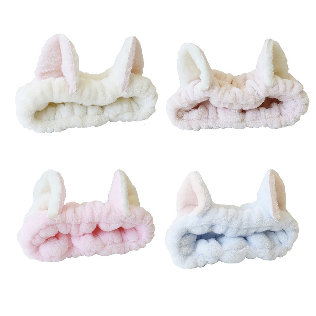 Băng đô rửa mặt cài tóc nơ CSHome, bờm tóc tai thỏ vải nhung 3D mềm mịn, turban ôm sát, không gây đau đầu