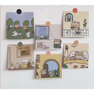 Set thiệp- postcard- decal dán gấu bự trang trí cực xinh 9x9cm dán tường không thấm nước