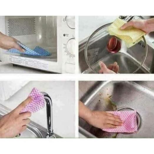 [50 Miếng] Cuộn Giấy Lau Đa Năng Bằng Vải Không Dệt, Thấm Hút Cực Tốt, Tái Sử Dụng Nhiều Lần