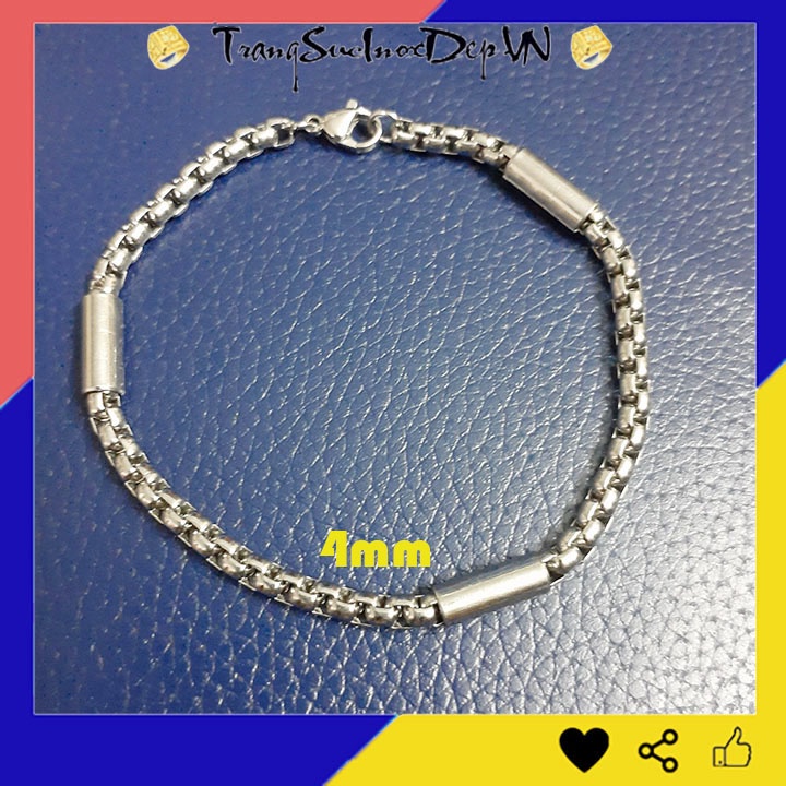 Lắc tay inox kiểu bông dừa 4mm bọc khoen trơn sáng đẹp không đen, hợp thời trang
