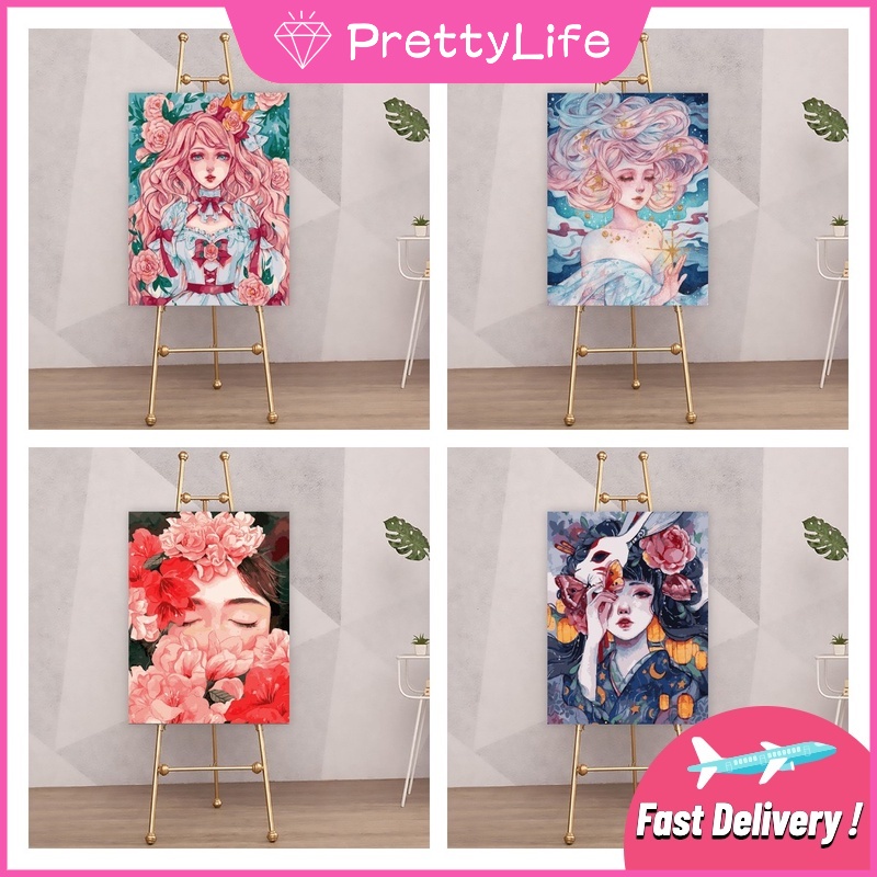 Bộ Tranh Sơn Dầu 40x50cm Tự Làm Hình Cô Gái Dễ Thương Dùng Để Trang Trí Nhà Tiện Dụng + Phụ Kiện