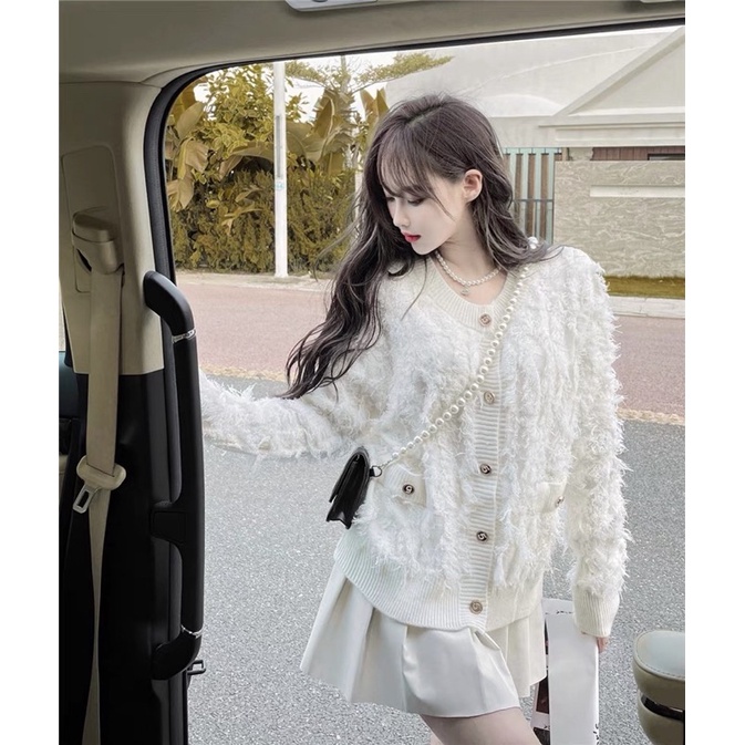 Áo khoác cardigan len xù lông phong cách tiểu thư sang chảnh cho nữ