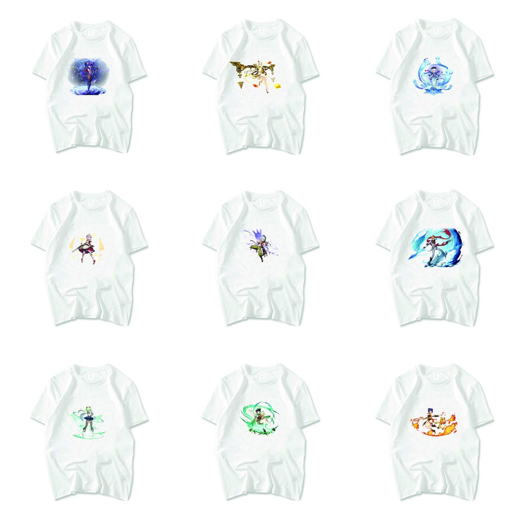 Áo thun phông trắng in hình GENSHIN IMPACT game chibi anime thời trang nam nữ xinh xắn độc đáo dễ thương m1