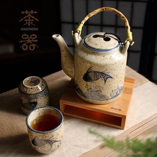 Bộ ấm trà bằng gốm dung tích lớn phong cách retro Nhật Bản