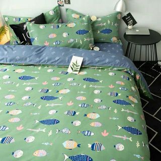 Bộ Chăn Ga Gối Cá Xanh Cotton Poly