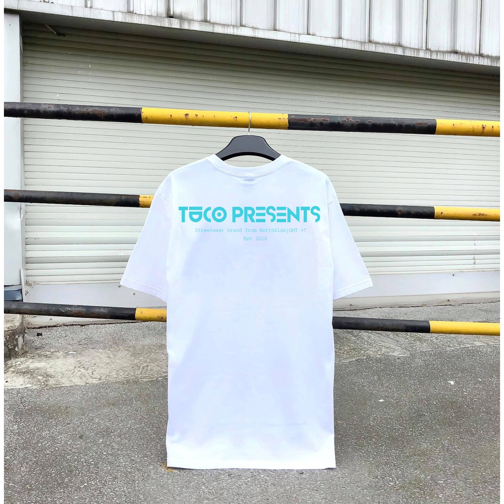 Áo thun tay lỡ basic tee TUCO trắng chữ xanh, áo phông cotton form rộng OVERSIZE unisex nam nữ local brand