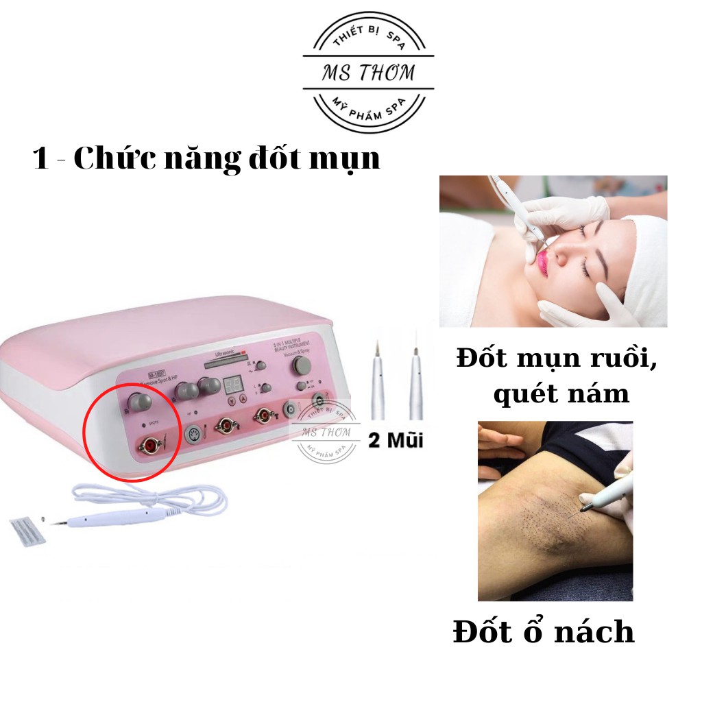 Máy thẩm mỹ 5 chức năng M-1897 chuyên dùng trong spa (5cn: đốt mụn, điện tím, thải chì, hút mụn, phun sương)