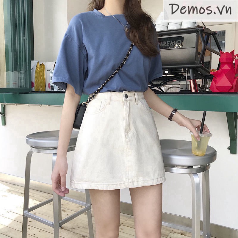 Chân váy denim lưng cao phong cách Hàn Quốc cho nữ