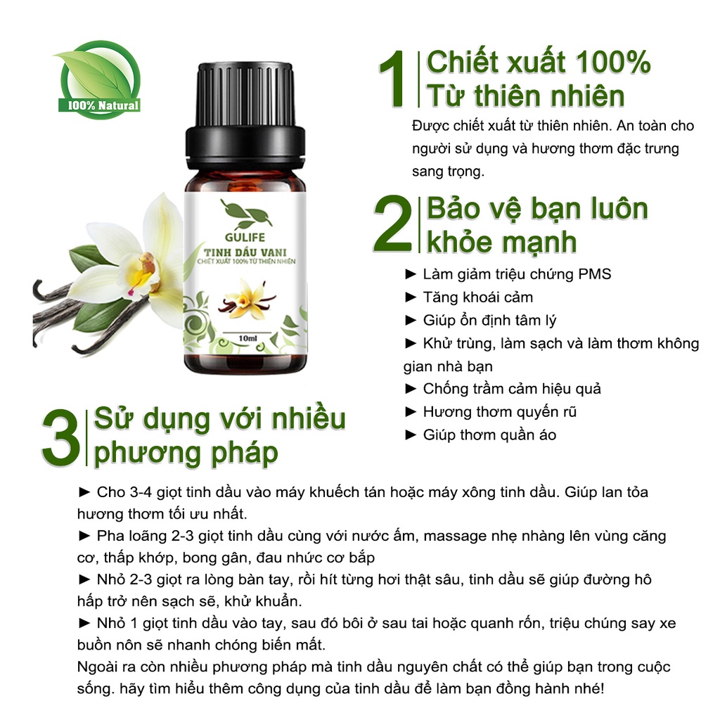 Tinh Dầu Vanila Chiết Xuất Từ Thiên Nhiên GULIFE - Giảm Căng Thằng, Thơm Phòng &amp; Thư Giãn