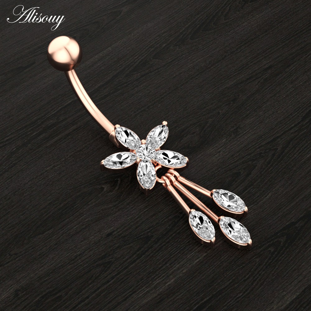 1 Khuyên Rốn Bằng Thép Không Gỉ Đính Đá zircon Hình Hoa / Nơ / Trái Tim