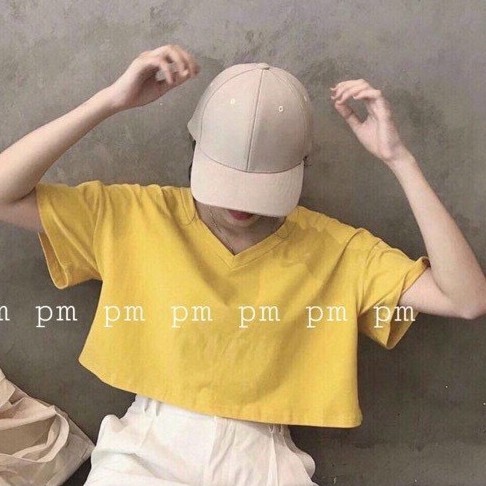 Áo croptop cổ tim ngắn tay form rộng unisex