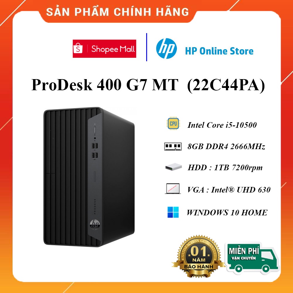 Máy tính để bàn HP ProDesk 400 G7 MT (22C44PA) (i5-10500/8GB RAM/1TB HDD/DVDRW/WL+BT/K+M/Win 10)-Hàng chính hãng