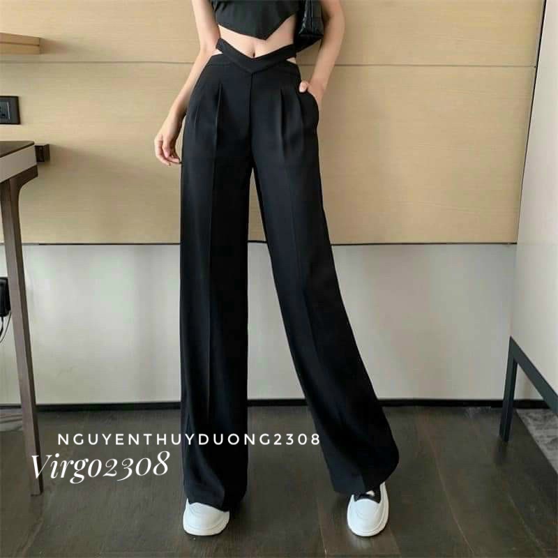 [HÀNG SẴN-CÓ ẢNH THẬT]Quần culottes CUT OUT hở eo trendy/Quần suông ống rộng cut out | BigBuy360 - bigbuy360.vn