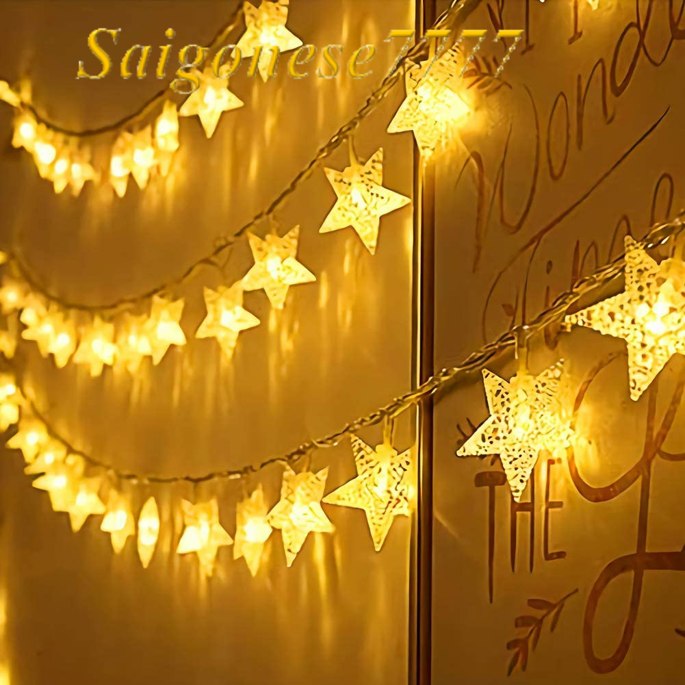 Dây Đèn Led Xài Pin Bóng Đèn Hình Ngôi Sao Trang Trí Decor Tiệc Noel Cắm Trại