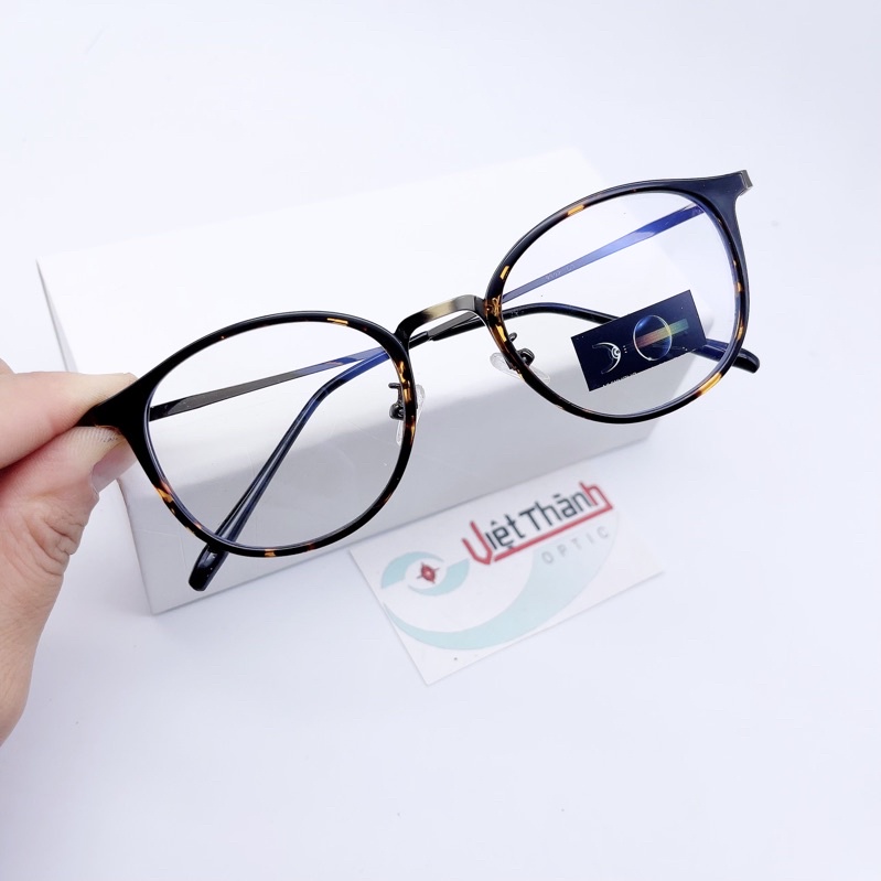 gọng kính cận tròn kim loại 3 màu kính vintage viền nhựa lắp được cận viễn loạn bluecut