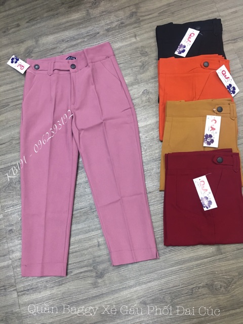 Quần Baggy Xẻ Gấu Phối Đai 2 Cúc - Chất Tuyết Mưa Hàng Đẹp - QK07