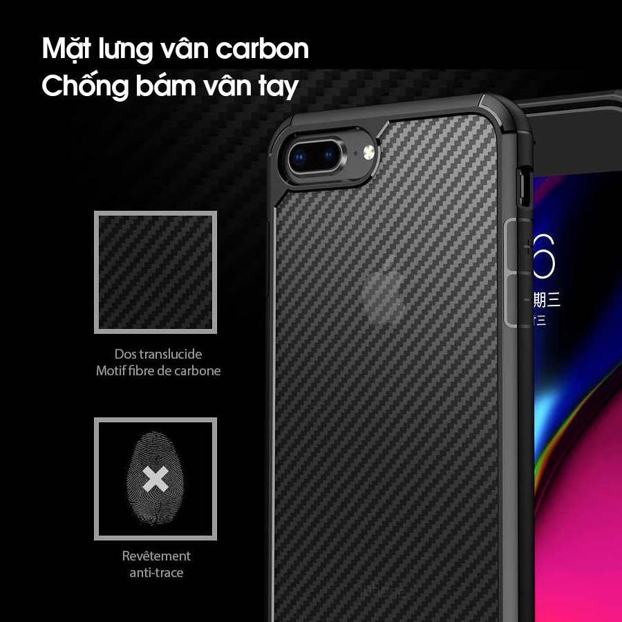 Ốp lưng iPhone 7/ 8/ SE 2020 hoặc iPhone 7 Plus/ 8 Plus - Chính hãng IPAKY - Mặt lưng CARBON chống bám vân tay