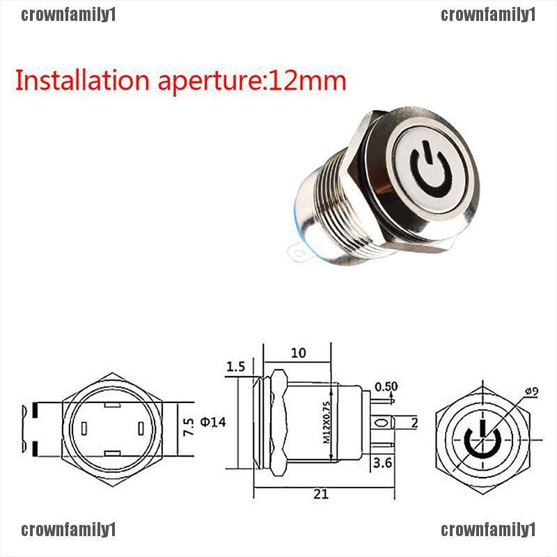 Công Tắc Nút Nhấn Đèn Led 12mm 12v Chống Nước