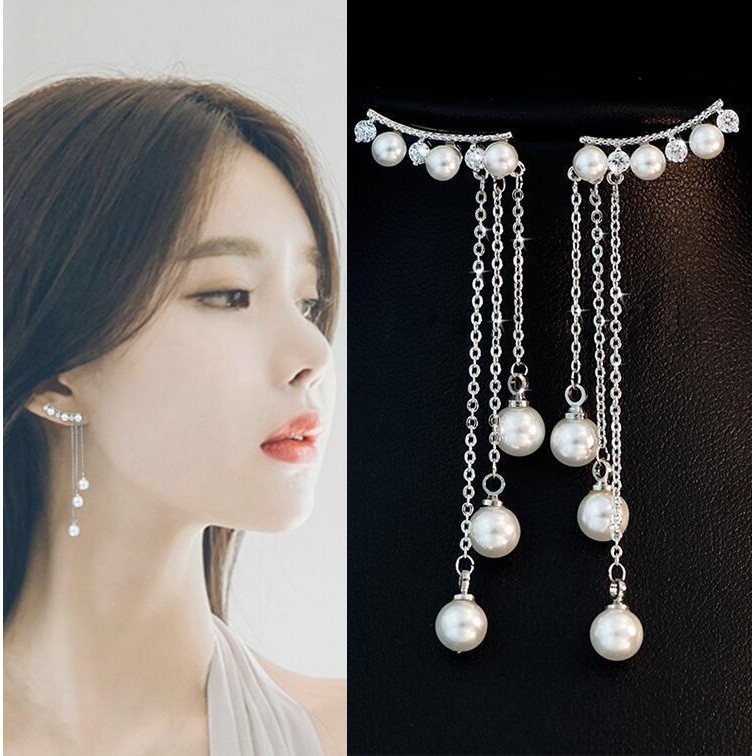 Bông tai nữ dáng dài đính hạt sáng lấp lánh tua rua nữ tính sang trọng thời trang Hàn Quốc siêu hot nhiều kiểu mẫu