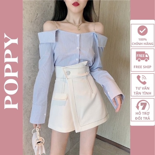 [Qùa tặng dây cột tóc] Quần giả váy cạp chéo viền chỉ nổi, Chân váy đen kèm lót trong váy POPPY QGV-V01 | BigBuy360 - bigbuy360.vn