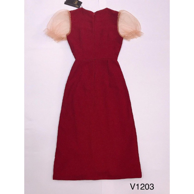 [ xả kho ] MiD Đầm đỏ cách điệu cánh tiên, thắt nơ eo V1203 kèm ảnh thật