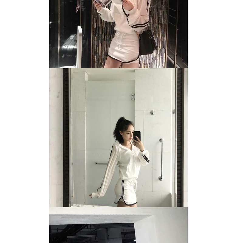 Set Đồ Thể Thao Hai Mảnh Gồm Áo Khoác Ngắn Có Nón + Chân Váy Chống Lóa Phong Cách Hàn Quốc XQZ0 Cho Nữ