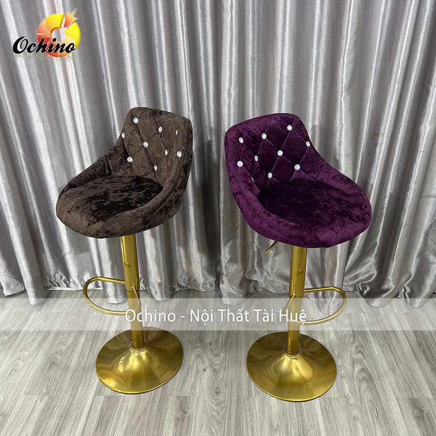 Ghế Bar, Ghế Trang Điểm Mẫu Nỉ Đính Đá Chân Vàng K1 Sang Chảnh Điều Chỉnh Độ Cao 60/80 Và Xoay 360 Độ ( Có Sẵn)