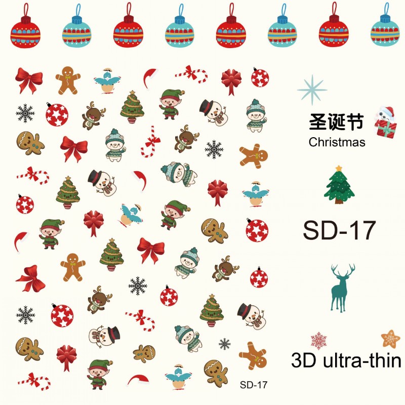 [Hàng mới về] Tờ miếng dán móng tay họa tiết giáng sinh nhiều màu sắc xinh xắn