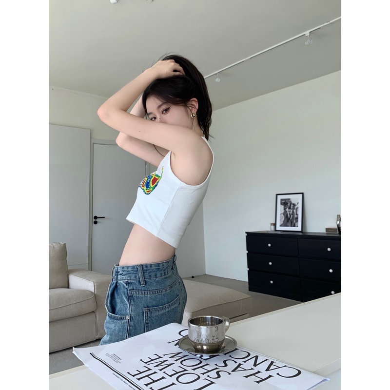 Áo Hai Dây Ngắn Phong Cách retro Mỹ Cho Nữ