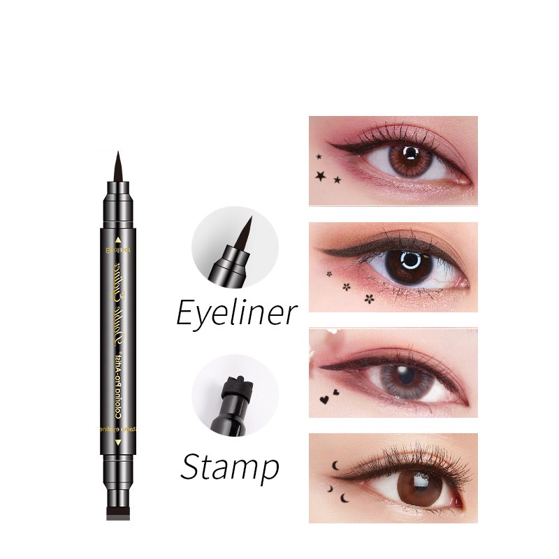 Bút kẻ mắt dạng lỏng PFFEE hai đầu 2 trong 1 có đầu con dấu hình ngôi sao/ mặt trăng chống thấm nước nhanh khô cao cấp