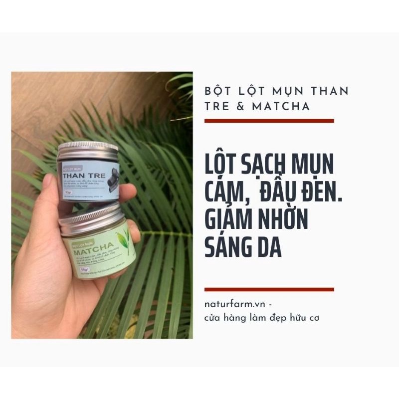 Bột lột mụn thiên nhiên trà xanh matcha & than tre 50gr - sạch mụn sáng da - Làm đẹp handmade