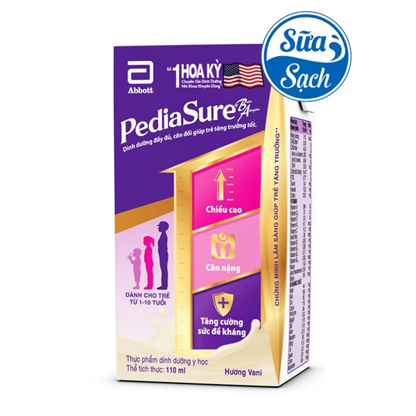 Lốc 4 hộp sữa pediasure hương vani 110m/180ml