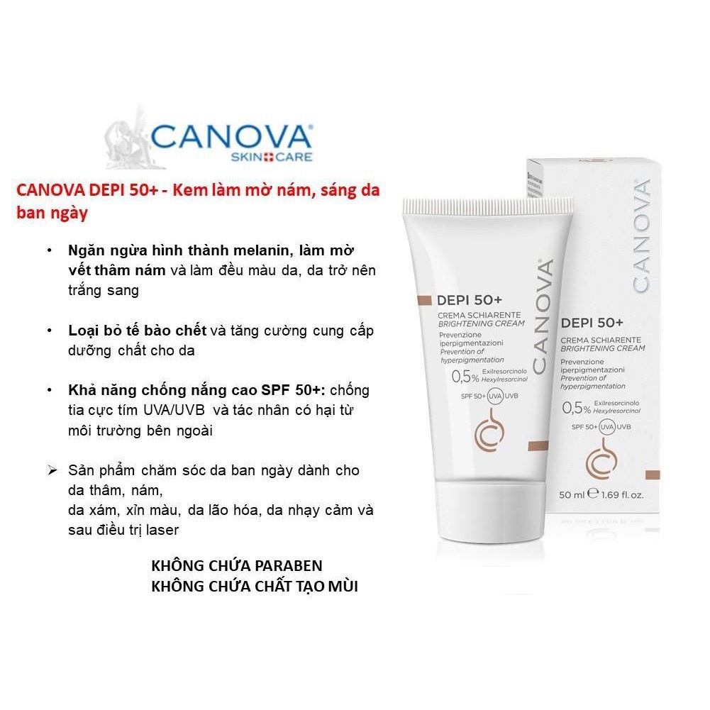 CANOVA Depi 50+ Brightening Cream 50mL - Kem Làm Mờ Nám, Sáng Da Ban Ngày.