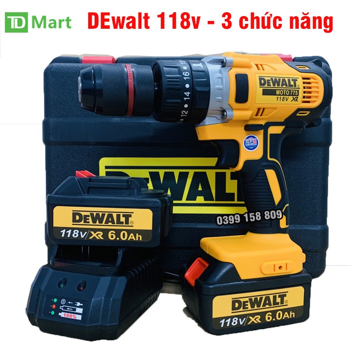 Máy Khoan Pin cầm tay 118v DEWALT Có búa, Động cơ 775 - khoan bê tông - khoan tường - bắn vít