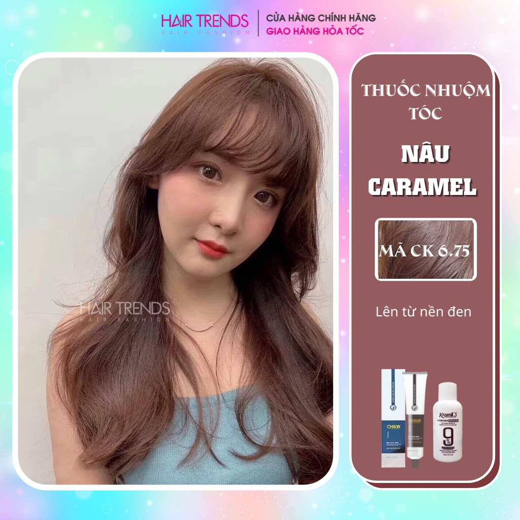 Thuốc nhuộm tóc màu NÂU CARAMEL  tặng kèm trợ dưỡng oxy 100ml,màu nhuộm Chiko hairtrends shop (CCK6.75)