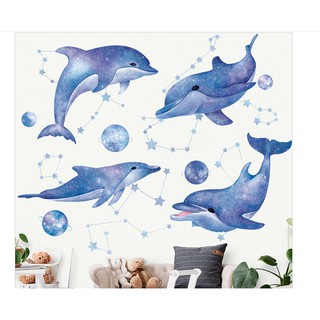 Decal dán tường cá heo và những chòm sao cho bé