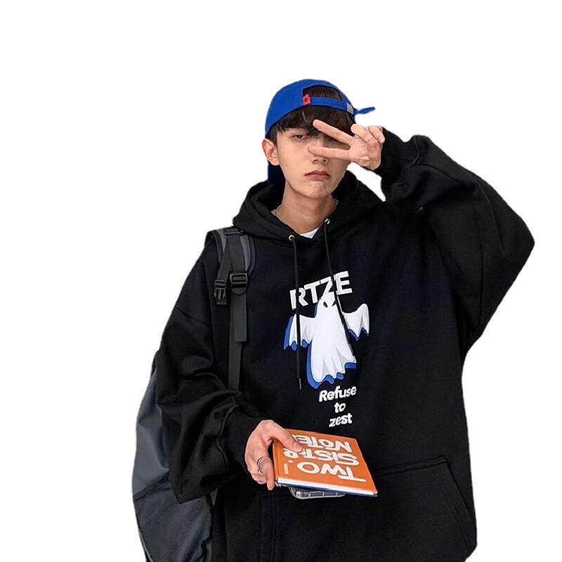 Áo hoodie dáng rộng in họa tiết hoạt hình phong cách hip hop size M-5XL thời trang cho nam