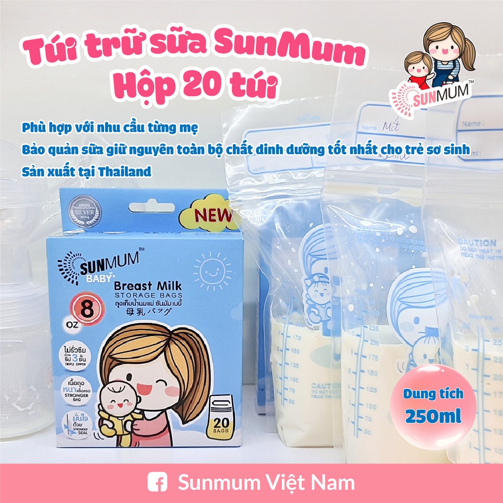 [CÓ VIDEO THẬT-TEM CHÍNH HÃNG]Túi Trữ Sữa Sunmum Thái Lan Chính Hãng, An Toàn,100ml và 250ml, 20 túi,30 túi,50 túi