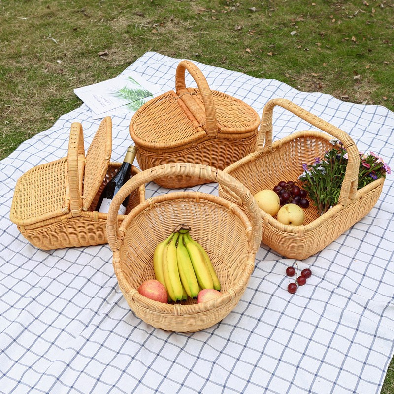 Giỏ mây tre đan picnic BAMBOOO ECO đựng đồ dã ngoại có nắp và không nắp