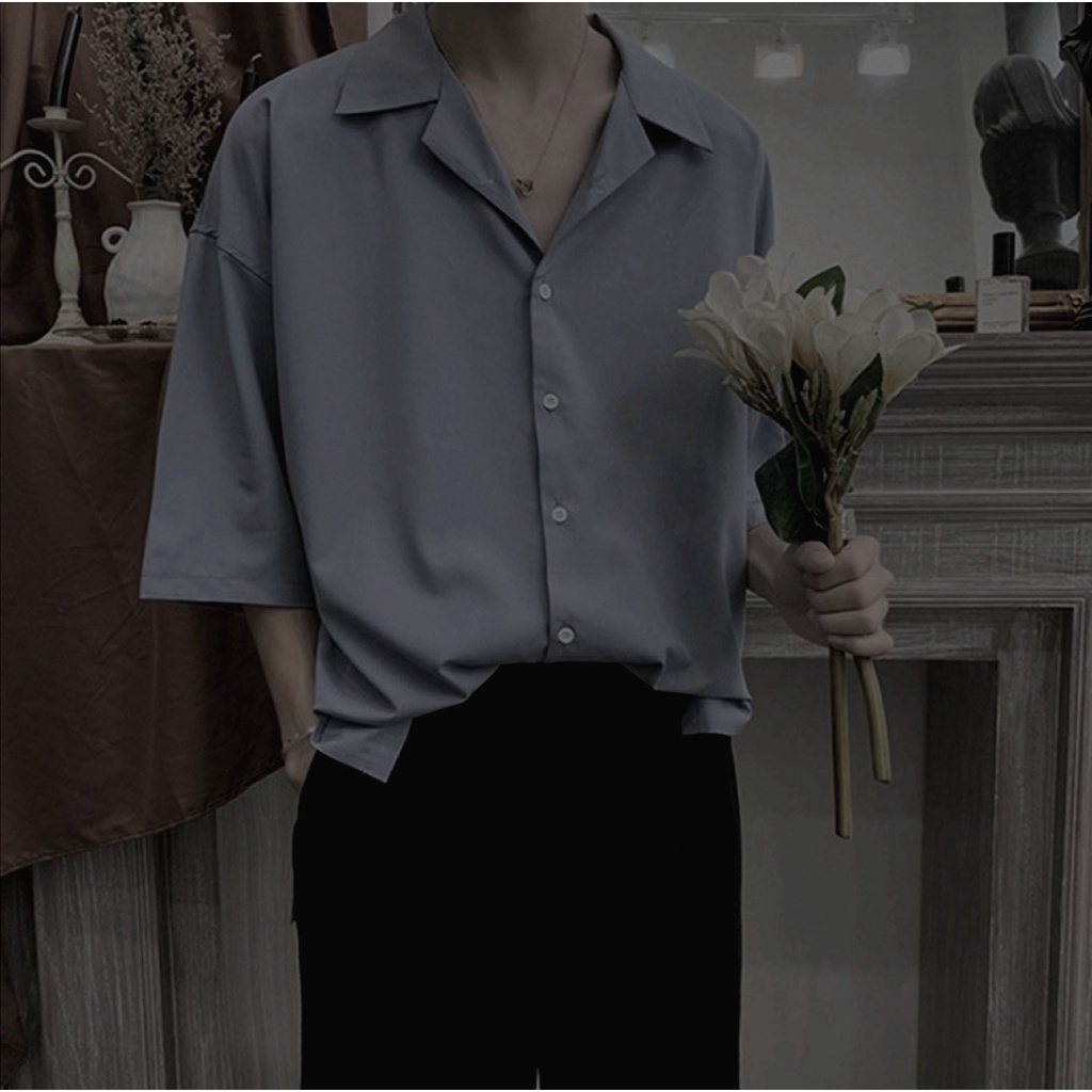 Áo sơ mi rộng tay ngắn nam nữ cổ vest unisex phong cách hàn quốc trẻ trung năng động vải lụa mềm mịn mát ít nhăn- VRN02
