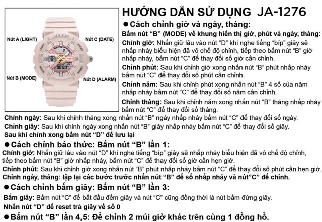 Đồng Hồ Nữ JA-1276A Julius Hàn Quốc Thể Thao chống Thấm nước (Trắng)