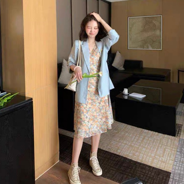 Váy hoa nhí cổ chéo dáng dài hoạ tiết hoa sáng màu Ulzzang style🌸 VKE 8029-2 Hàng Quảng Châu