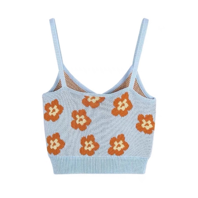 Áo dây len mùa hè hoạ tiết hoa nhí trẻ trung