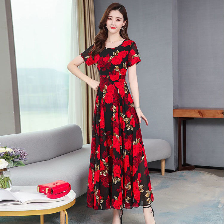Đầm Dài Qua Gối Co Giãn Thời Trang Mùa Hè Dành Cho Phụ Nữ Trung Niên