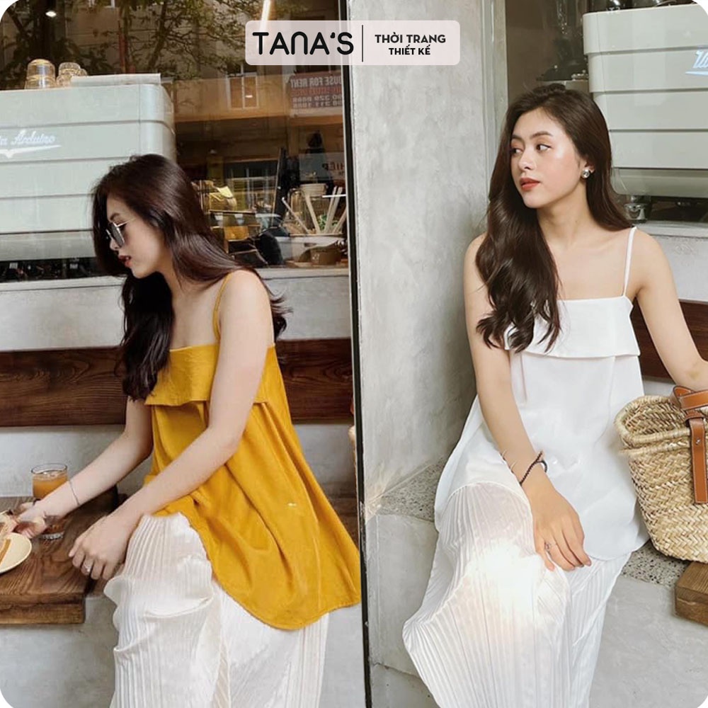 Áo 2 dây xòe viền ngực, Form rộng rãi có tăng đơ điều chỉnh dây thoải mái, tha hồ thả dáng